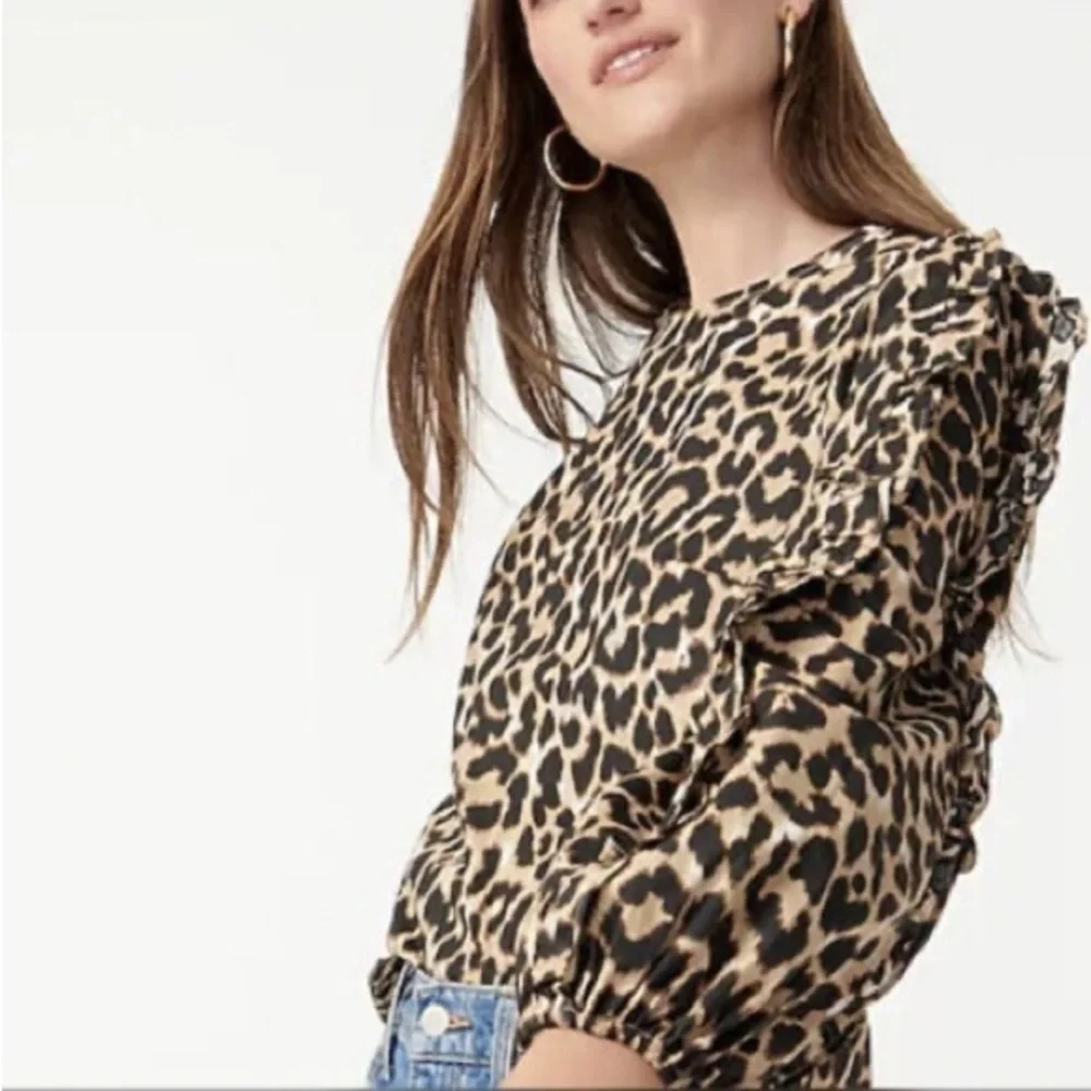 NWT J. Crew Leopard Ruffle Long Sleeve Top